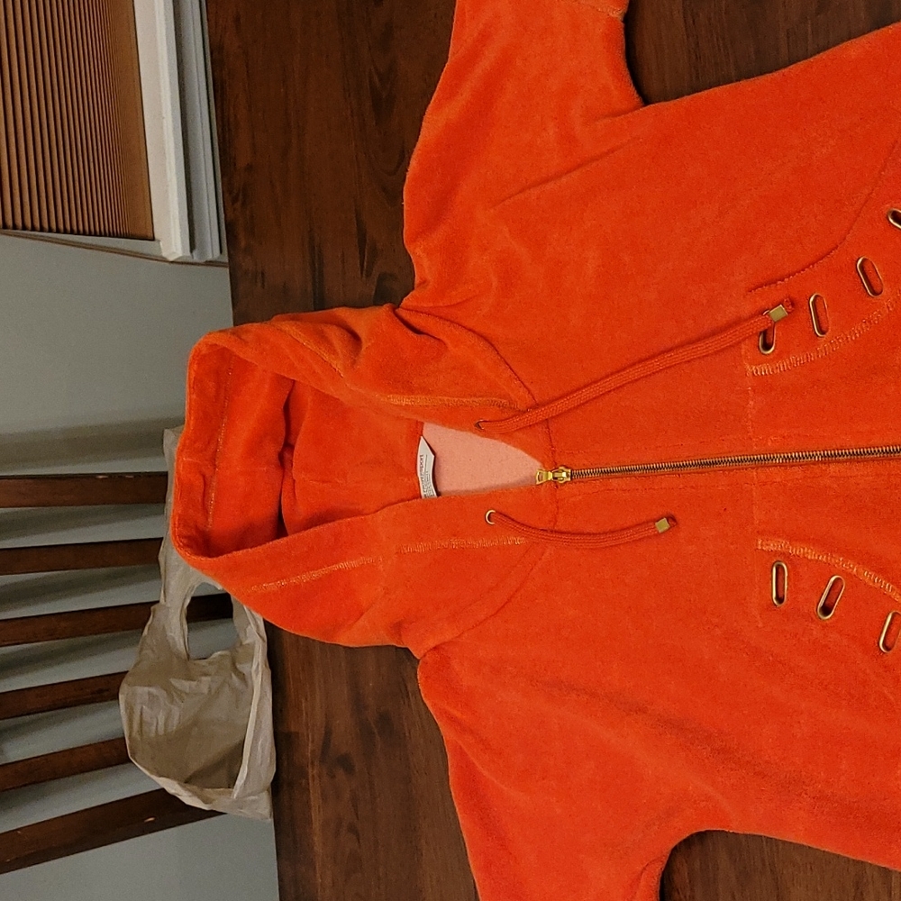 Boston Proper short sleeve hooded sport jacket. Size XS,  Coral (orange tint) - Picture 5 of 9